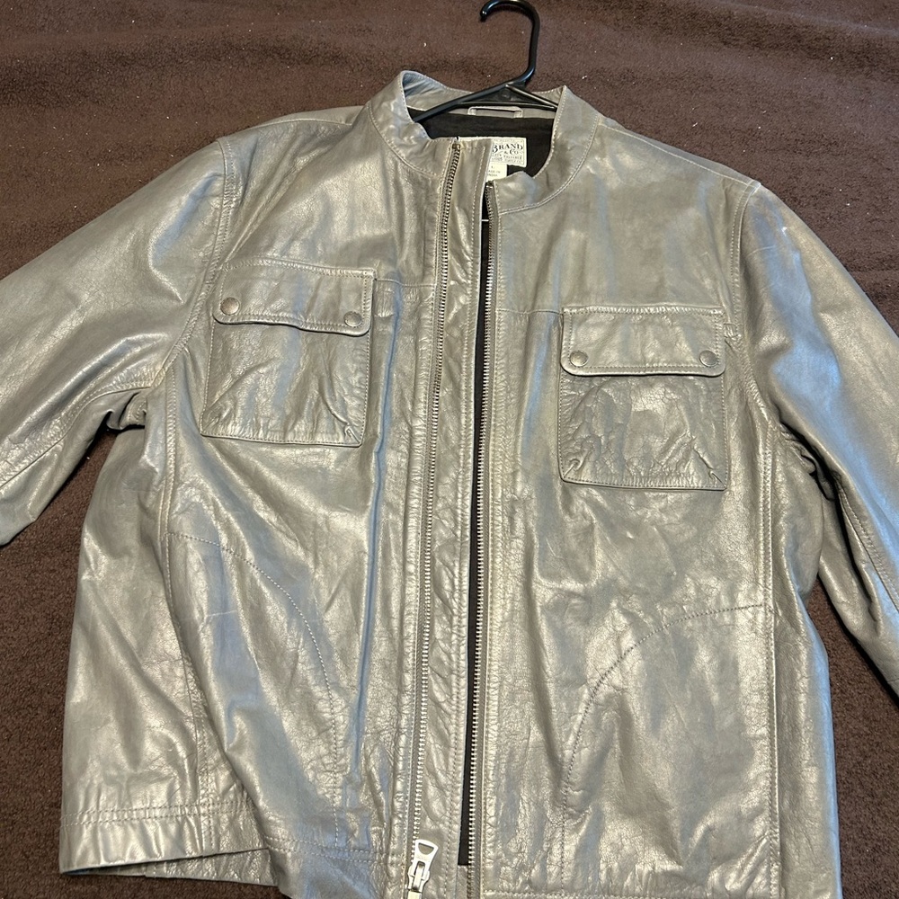 Gray Lucky Brand leather jacket.